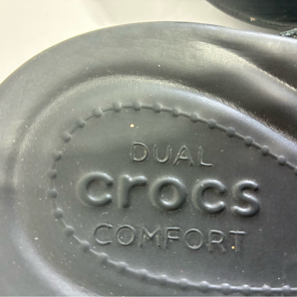 CROCS Black Leather Strap Sandals Comfortable Casual Footwear - Picture 3 of 7